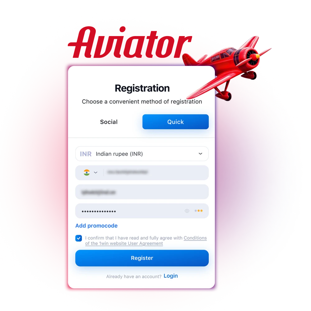 Registration and play the Aviator game.