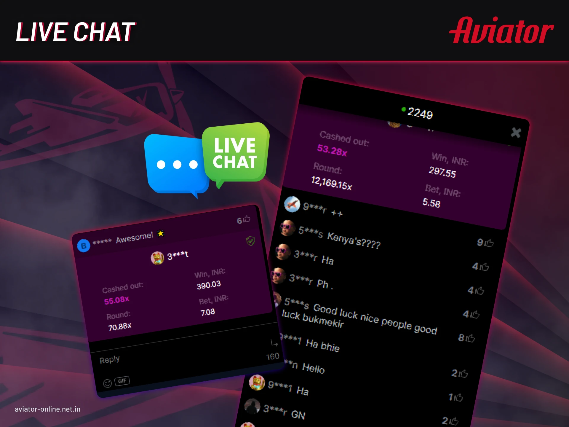Real time live chat in Aviator game.