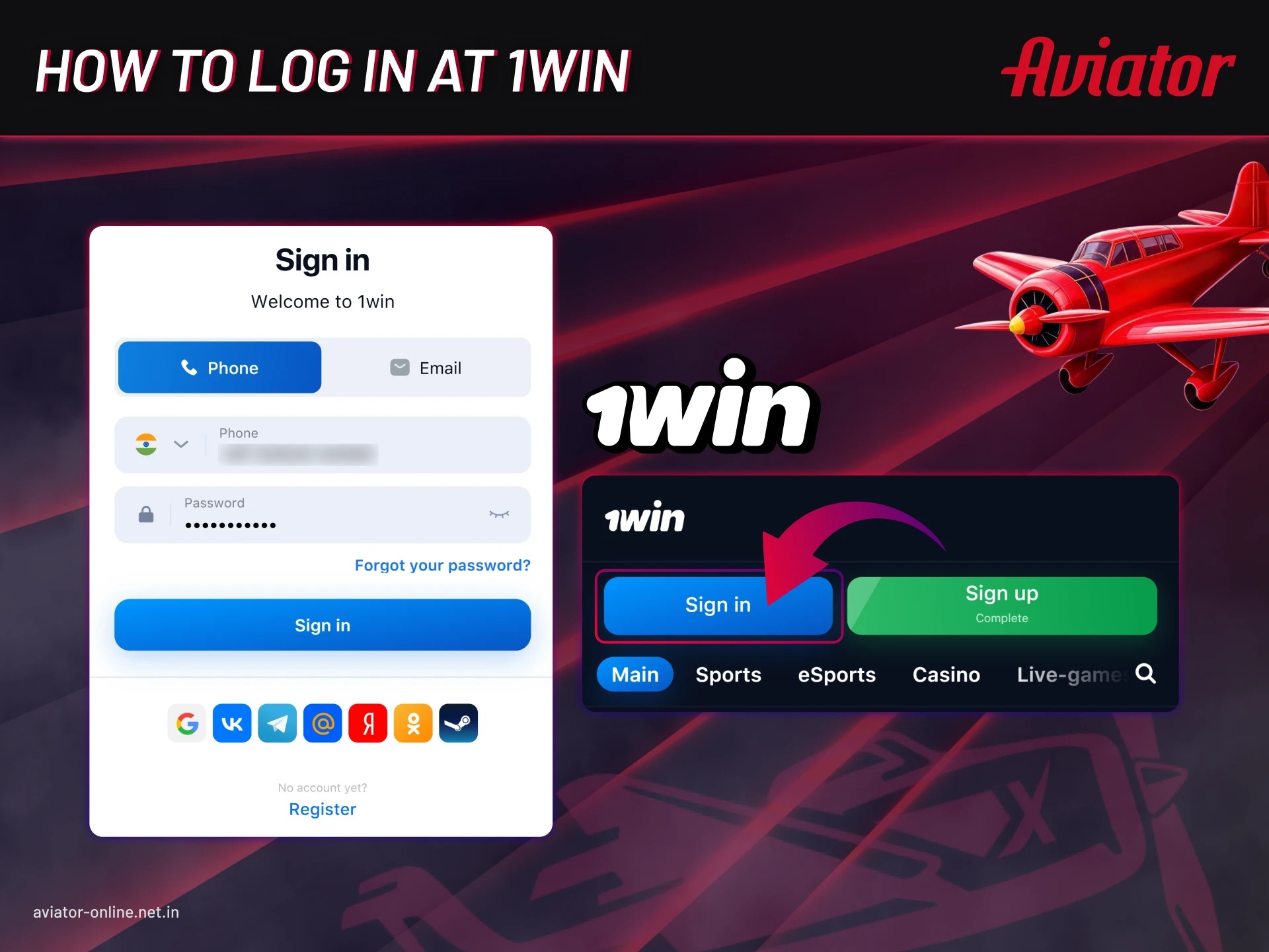 How to log in to the 1win and start playing Aviator.