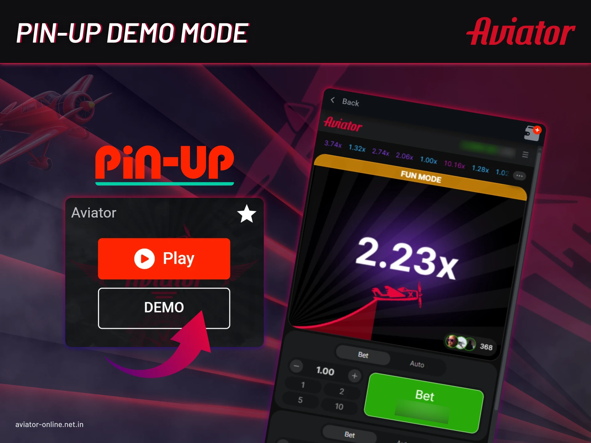 Demo Mode on Pin Up lets you play Aviator without spending real money.