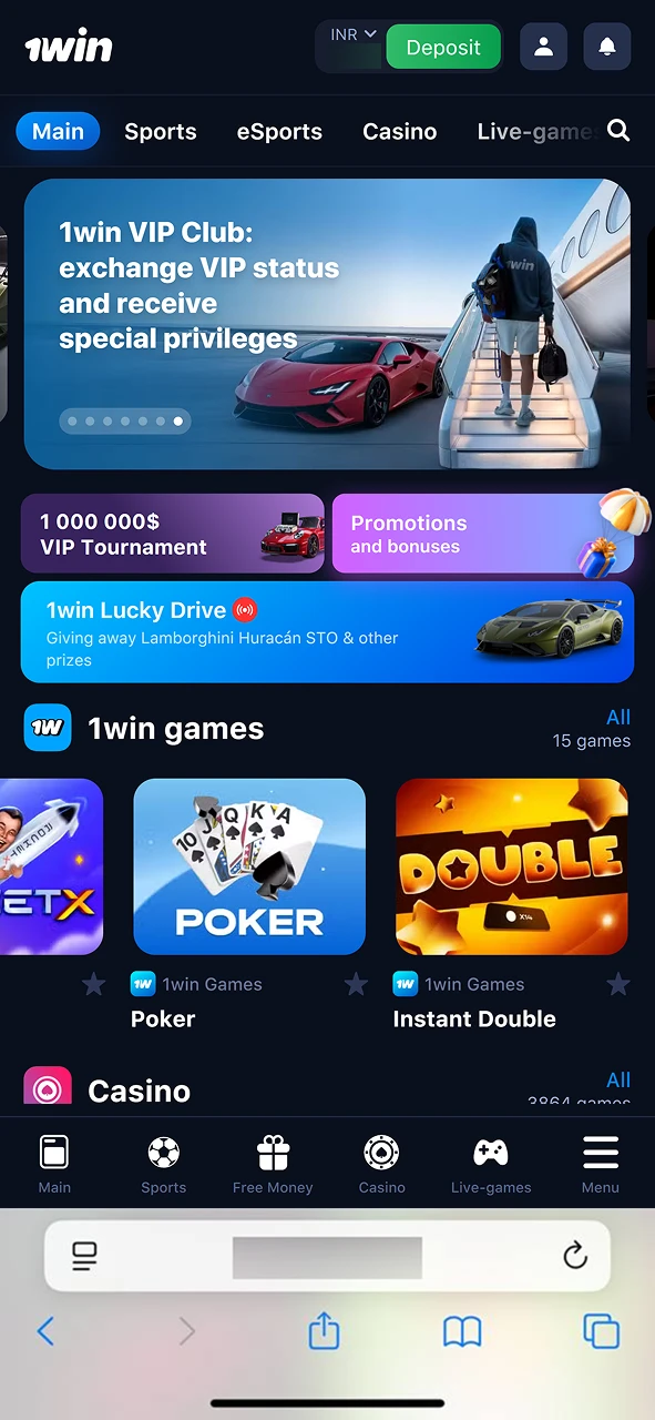 Open Safari browser and visit the official 1win website.