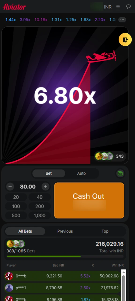 Player cashing out winnings in Aviator 96in mobile game.
