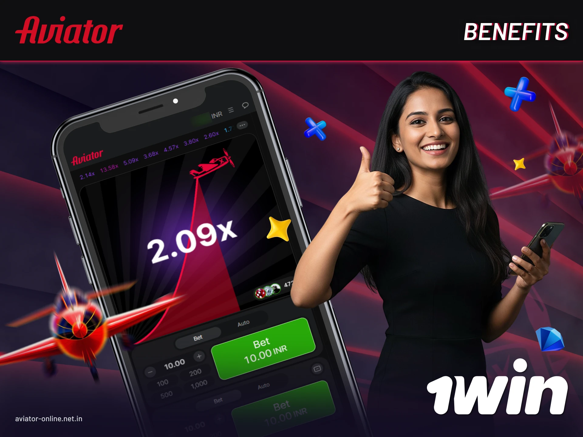 Key benefits of using 1Win Aviator app on Android and iOS in India.