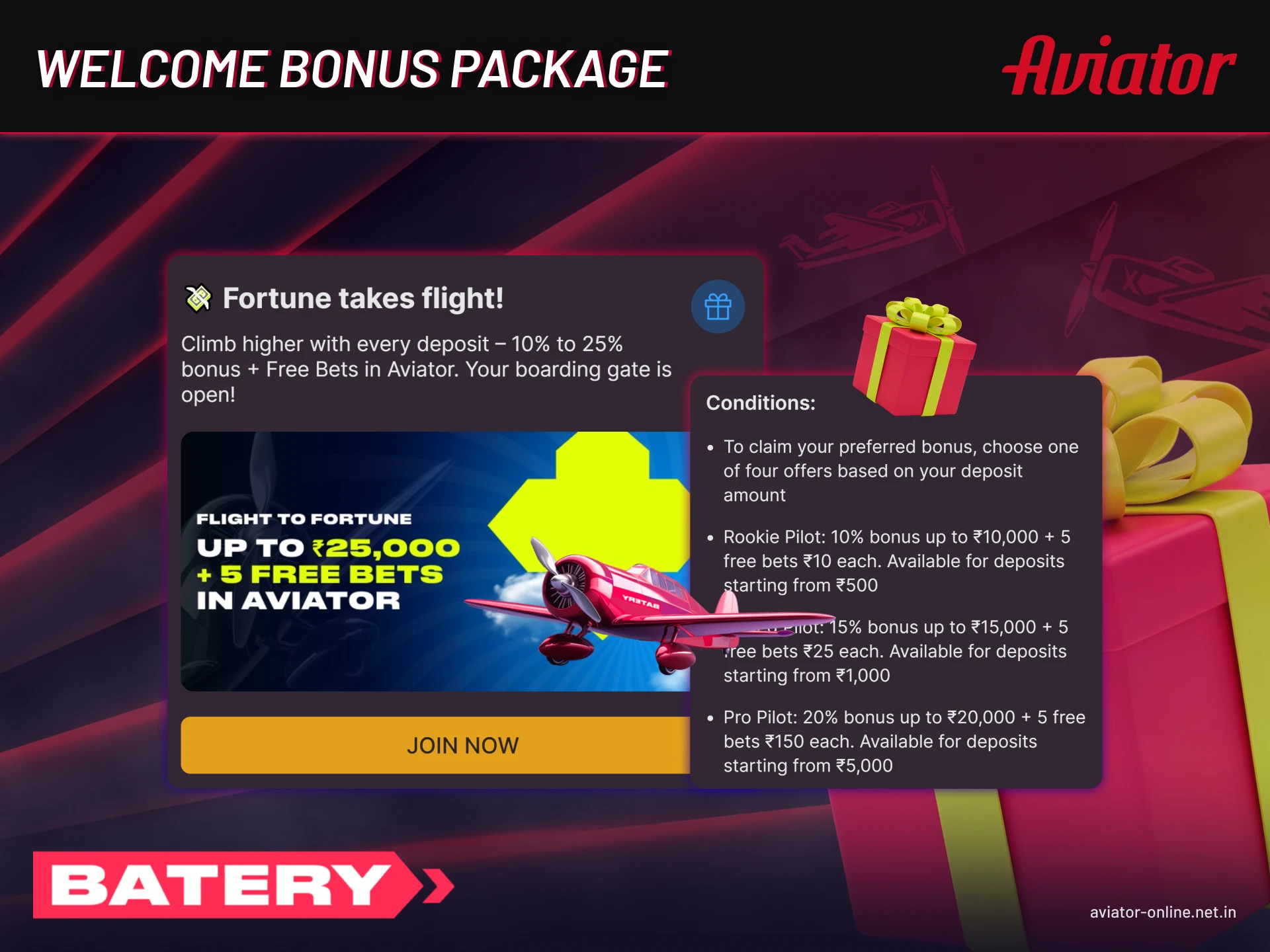 How to get the Batery Aviator welcome bonus on Android and iPhone.