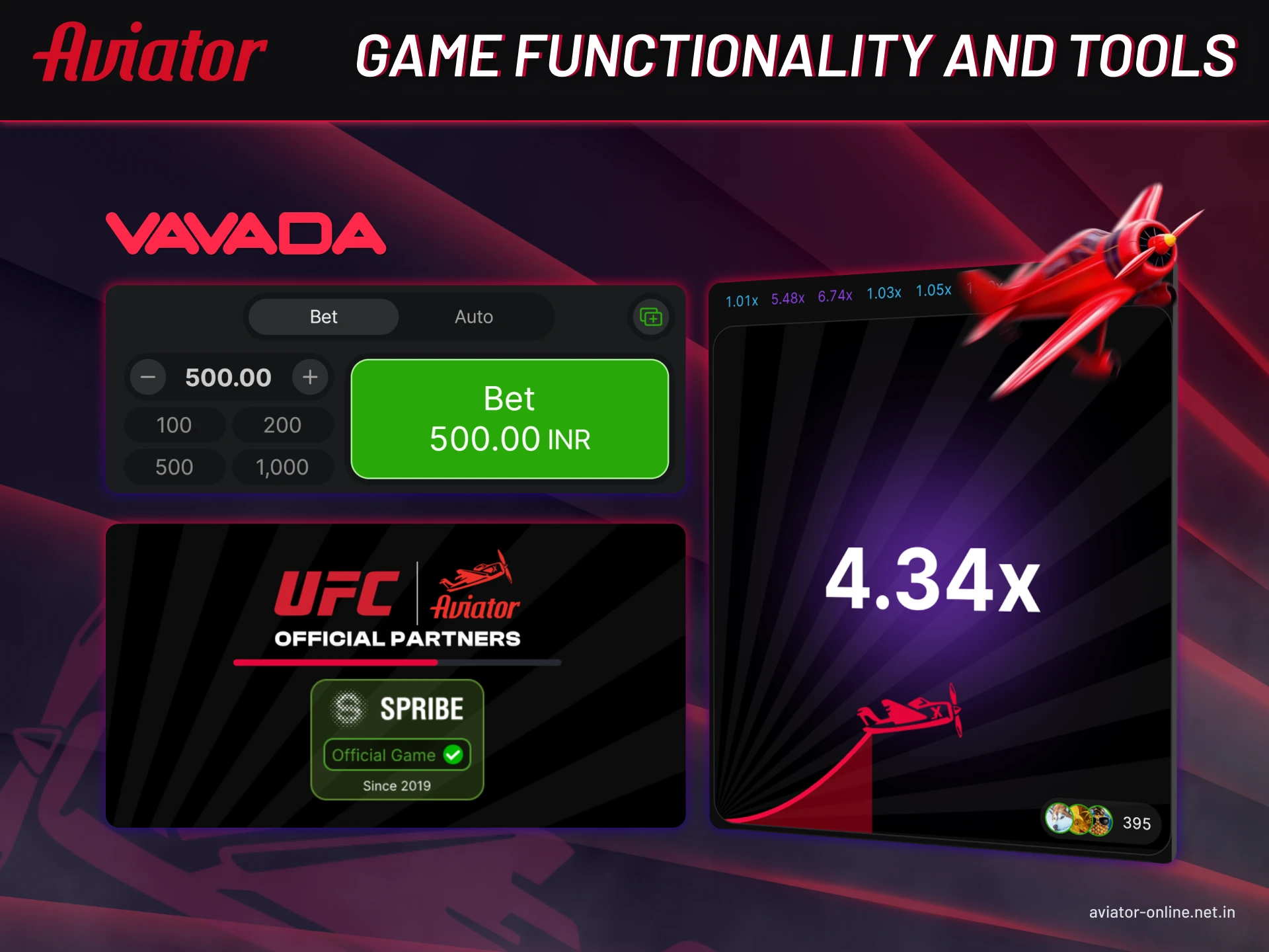In-game tools of Vavada Aviator: live stats, auto cash-out, and bet control features.