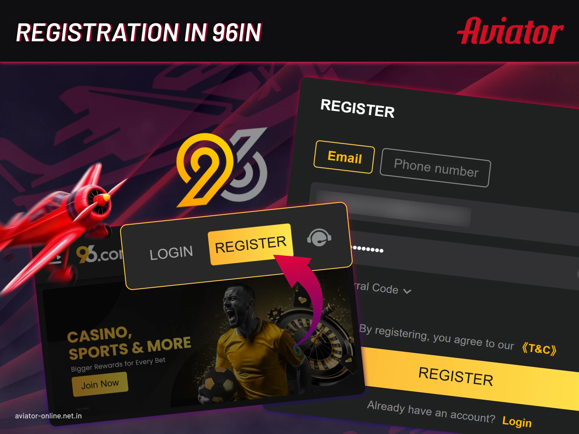 Step-by-step instructions for registering an account on 96In.