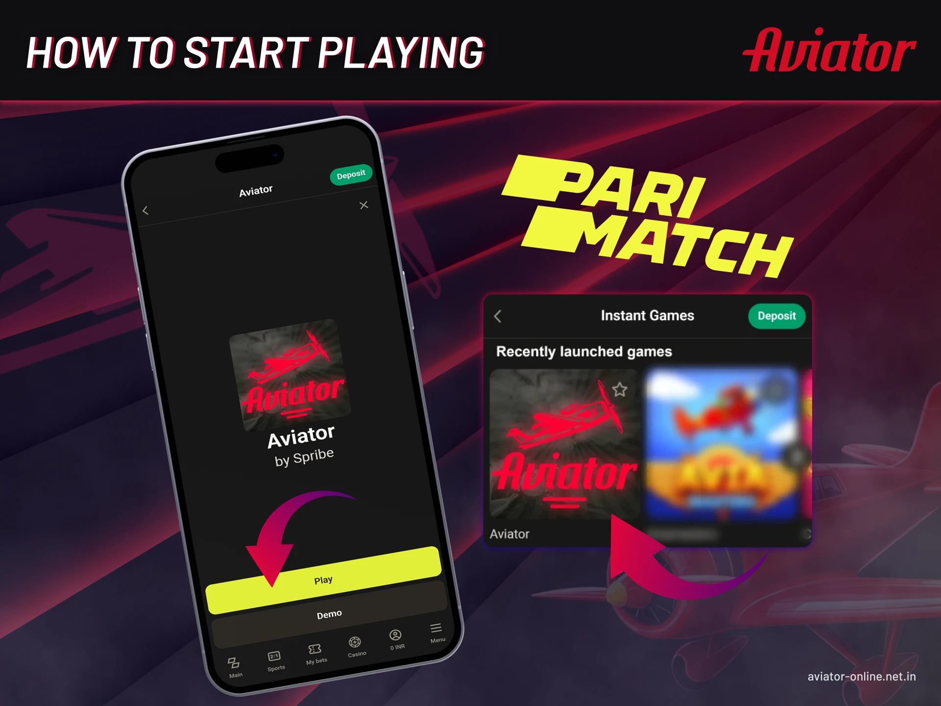 Instructions for starting the Aviator game on Parimatch.