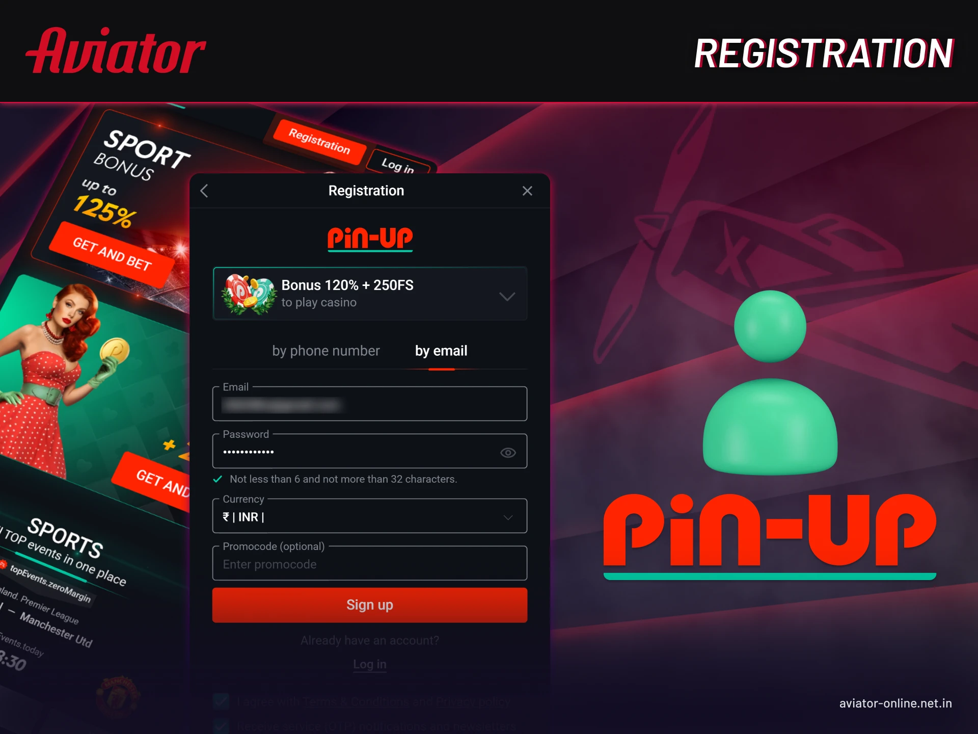 Pin Up mobile app registration process for new Aviator players.