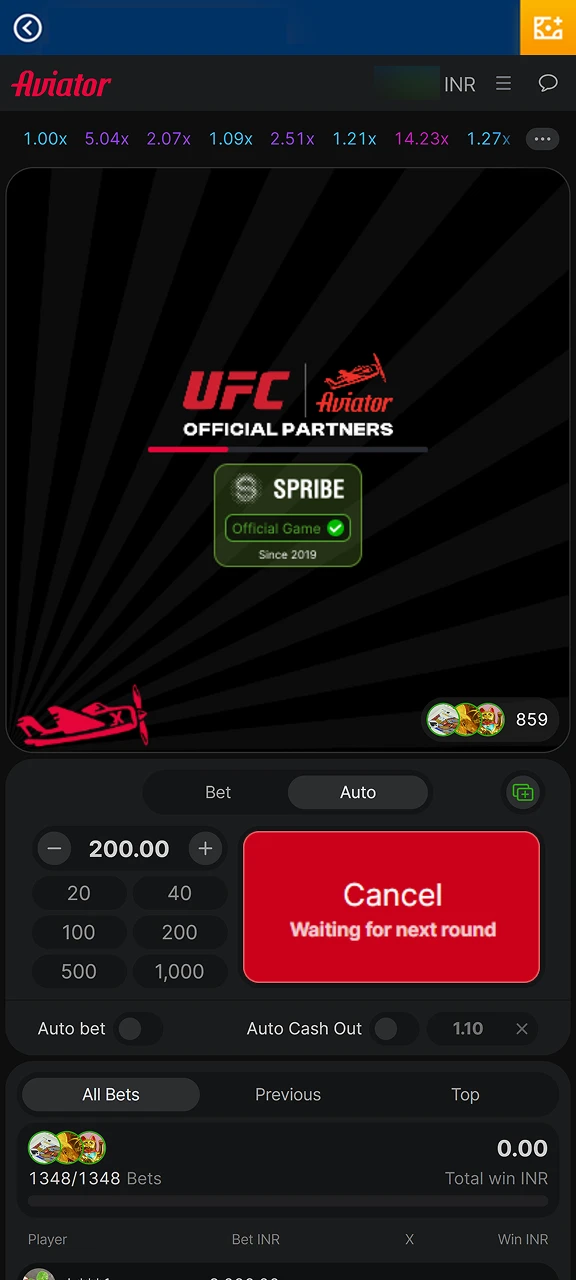 Waiting for the next round in Mostbet Aviator app with countdown timer.