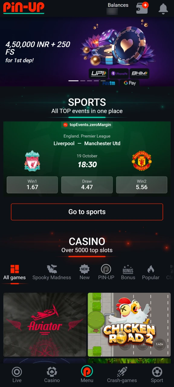 Go to the official Pin Up website.